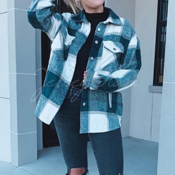 Tops - SOLD OUT Green Plaid Oversized Flannel Shacket Shirt Jacket